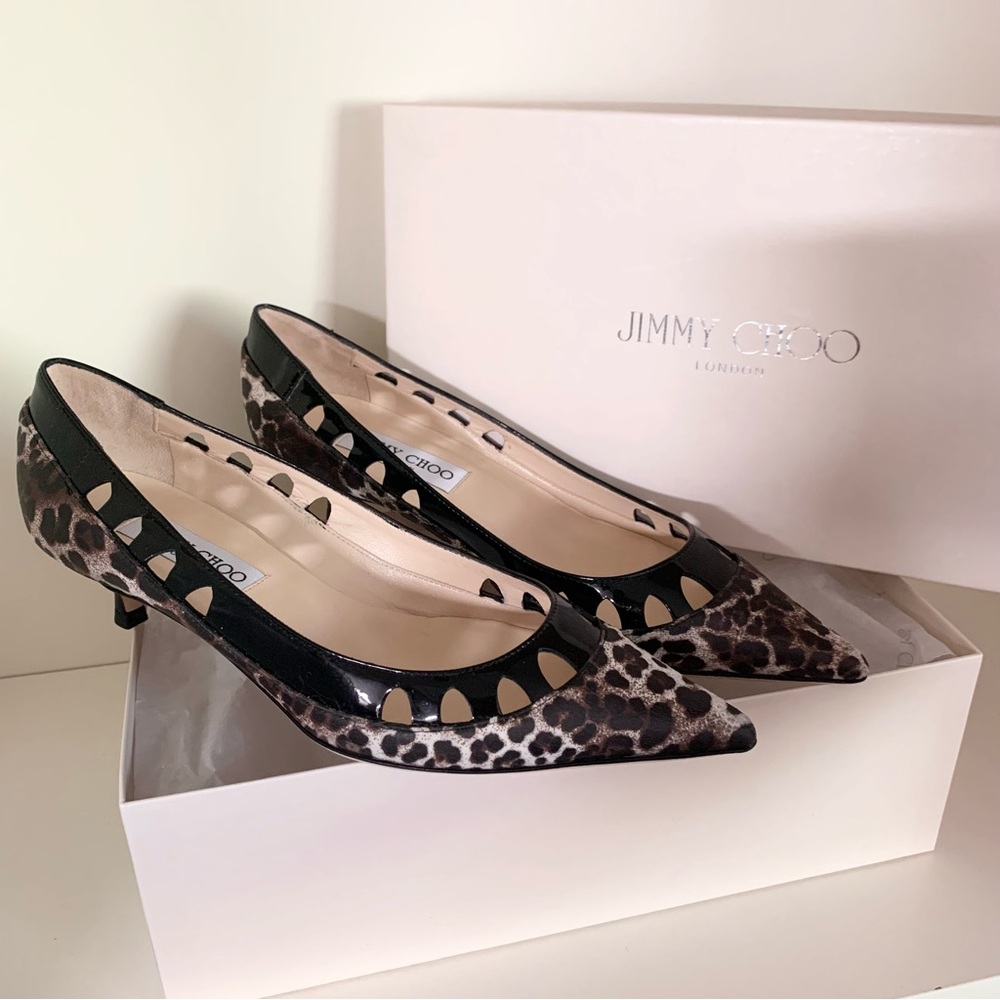 Hold Jimmy choo leather leopard kitten heels